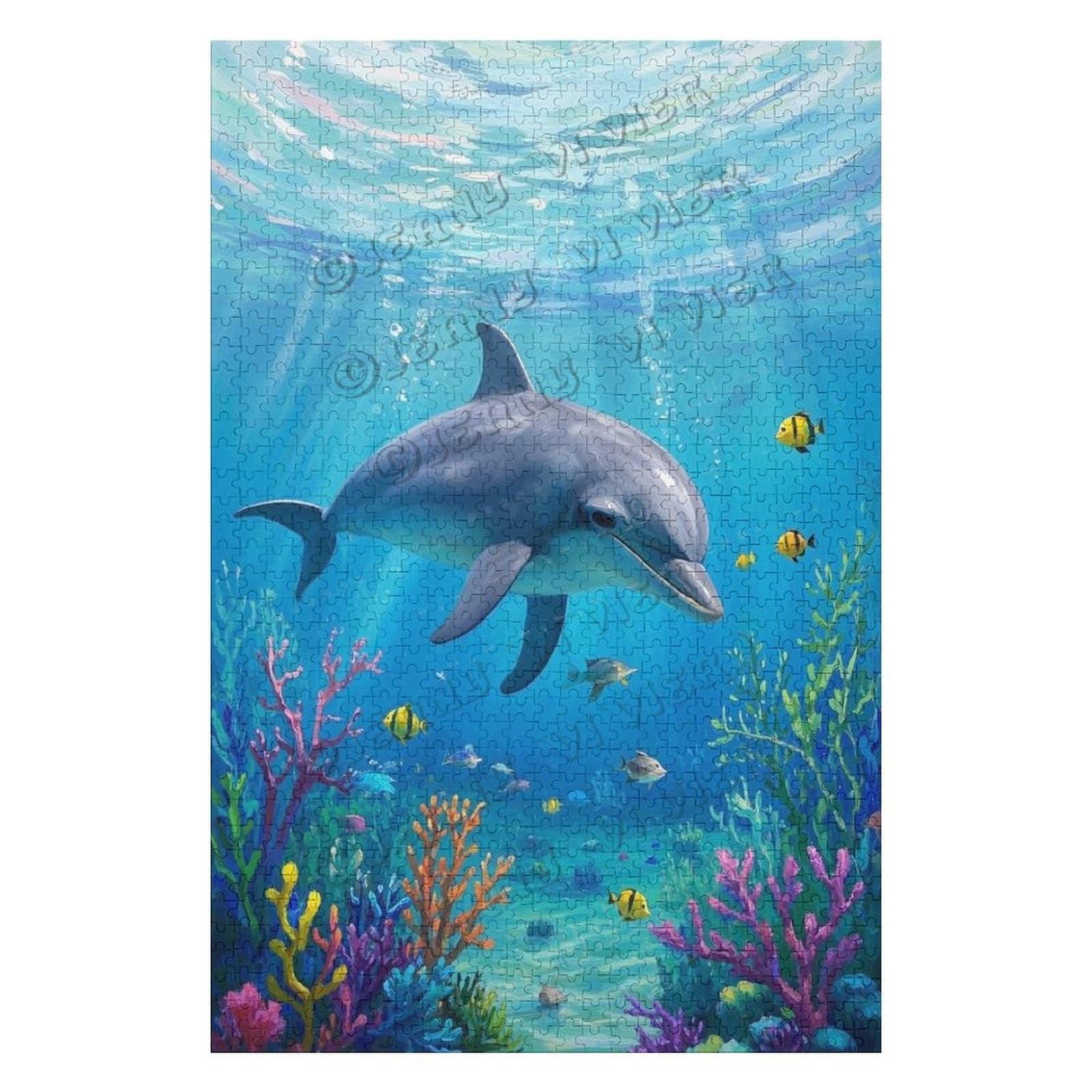 版画 Doppo Amazon.com: 1000 Piece Puzzle, Dolphin Design, Wooden Puzzle